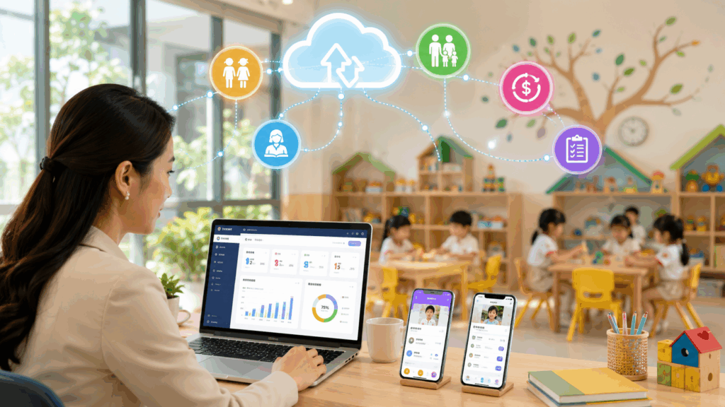 Phần mềm quản lý trường mầm non Cloud giúp nhà trường quản lý dữ liệu trên app và web