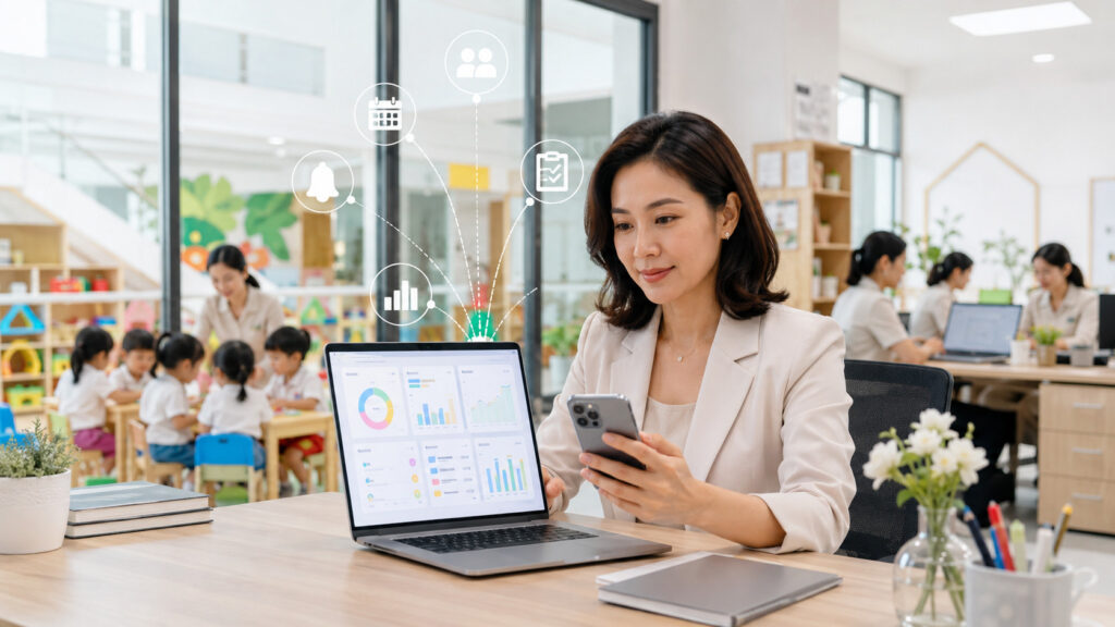 Giảm áp lực cho hiệu trưởng mầm non: 7 cách tổ chức công việc và điều hành nhà trường 3 Hiệu trưởng mầm non theo dõi dữ liệu vận hành trong khi các bộ phận làm việc theo phân quyền